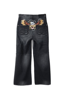 CHAIN EAGLE PATCH DENIM PANTS / BLACK (BR25SS-P1021)