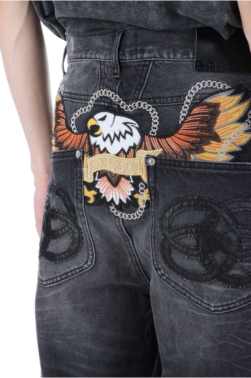 CHAIN EAGLE PATCH DENIM PANTS / BLACK (BR25SS-P1021) | セレクト
