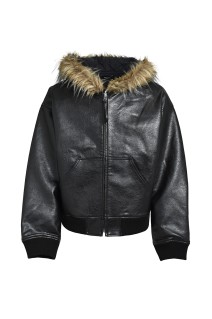 FAUX LEATHER FUR HOODED JACKET / BLACK (BR25AW-O0010)