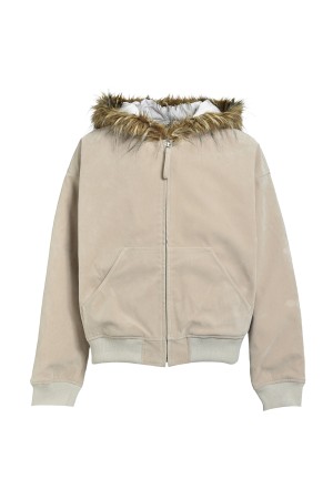 FAUX LEATHER FUR HOODED JACKET / BEIGE (BR25AW-O0010)