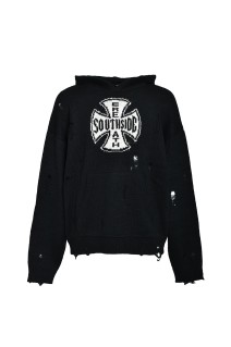 SOUTHSIDE CROSS DAMAGE MOHIR HOODIE / BLACK (BR25AW-N3010)