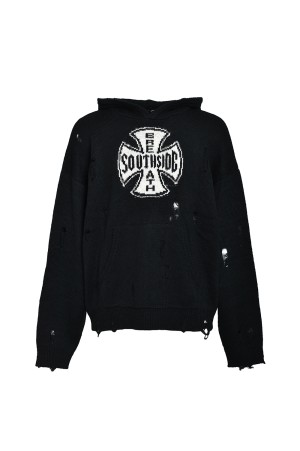 SOUTHSIDE CROSS DAMAGE MOHIR HOODIE / BLACK (BR25AW-N3010)