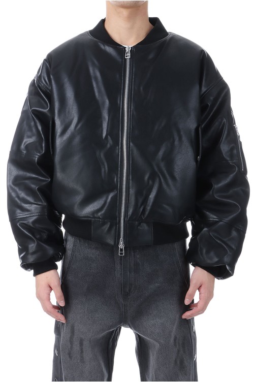 FAUX LEATHER BOMBER JACKET / BLACK (BR25AW- O0012) | セレクト