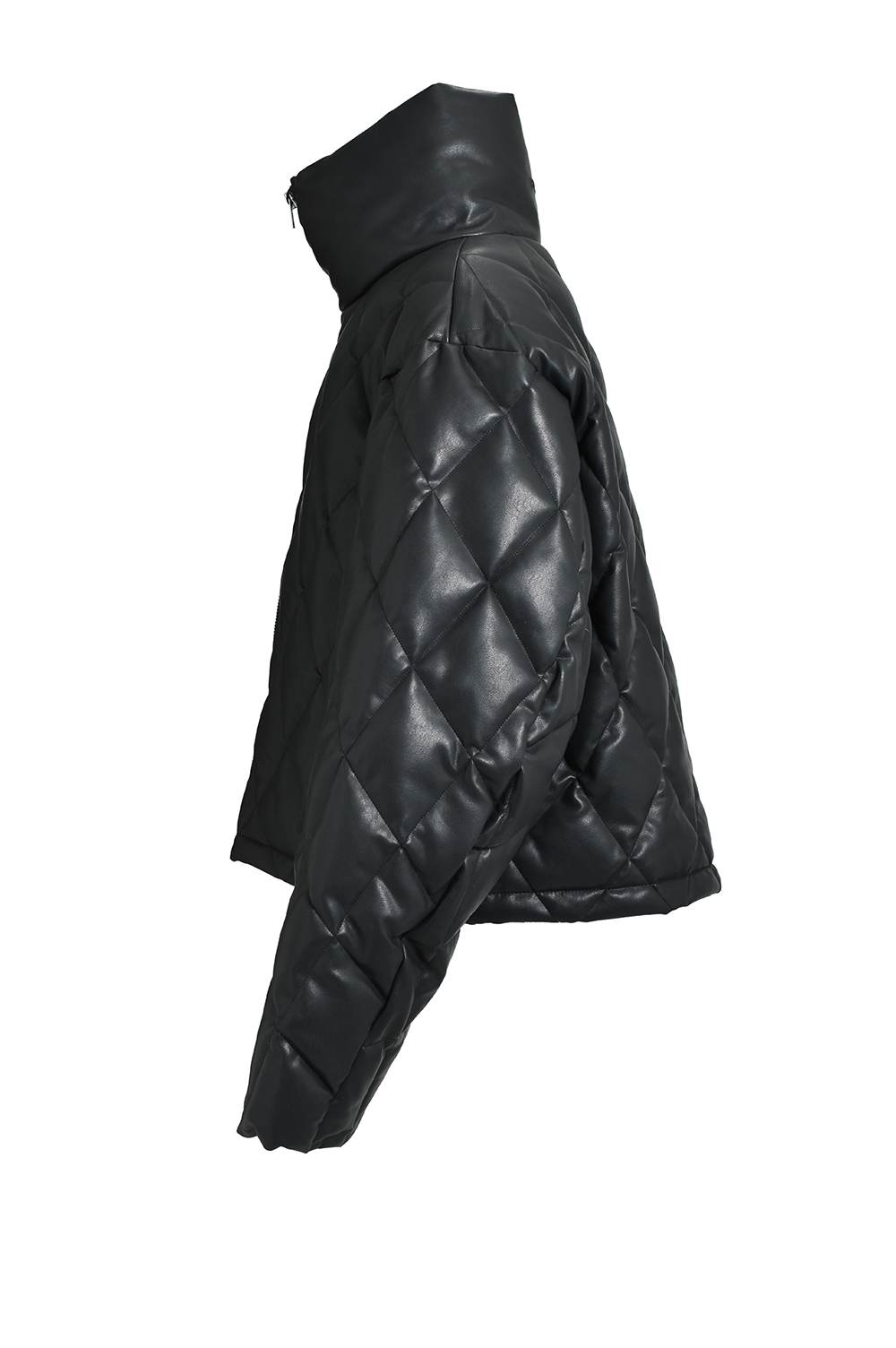 FAUX LEATHER QUILTING DOWN JACKET / BLACK (BR25AW-O0020