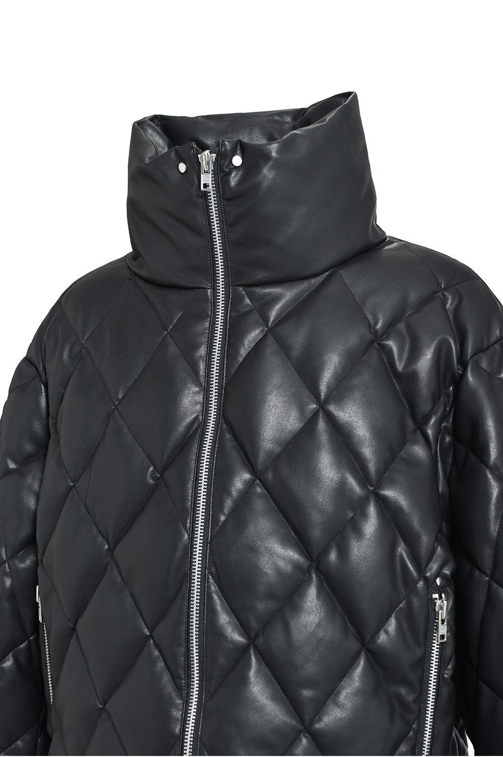FAUX LEATHER QUILTING DOWN JACKET / BLACK (BR25AW-O0020