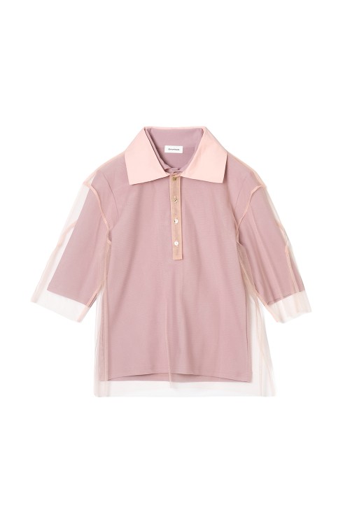 Short Sleeve Tulle Polo Shirt - Pink (CT-25199) | セレクトショップ