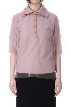 Short Sleeve Tulle Polo Shirt - Pink (CT-25199)