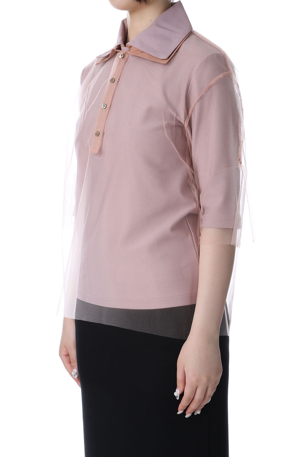 Short Sleeve Tulle Polo Shirt - Pink (CT-25199) | セレクトショップ