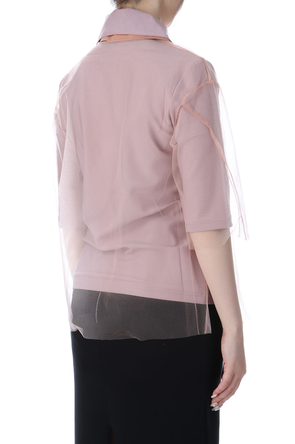 Short Sleeve Tulle Polo Shirt - Pink (CT-25199) | セレクトショップ