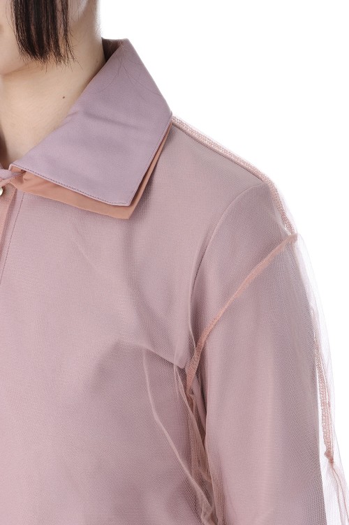 Short Sleeve Tulle Polo Shirt - Pink (CT-25199) | セレクトショップ