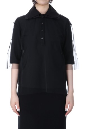 Short Sleeve Tulle Polo Shirt - Black (CT-25199)