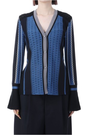 Geometric Pattern Knitted Cardigan - NAVY (MM25FW-KN007)