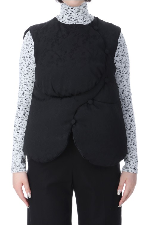 Floral Jacquard Rounded Down Vest - BLACK (MM25FW-JK013