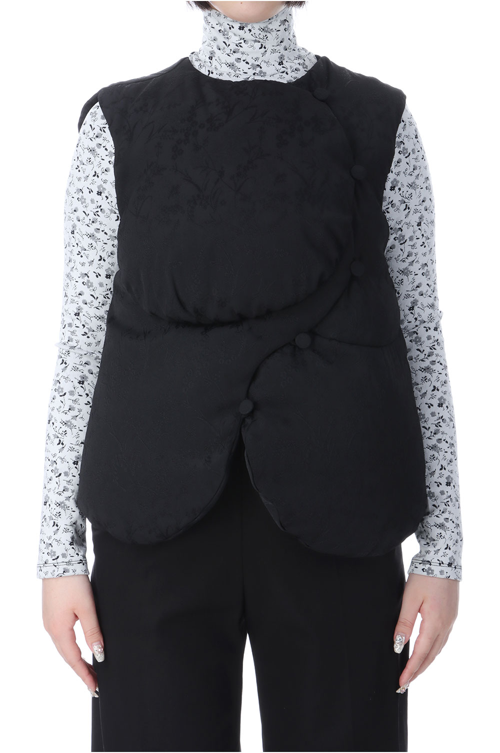 Floral Jacquard Rounded Down Vest - BLACK (MM25FW-JK013