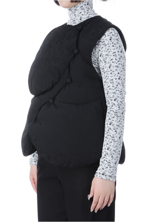 Floral Jacquard Rounded Down Vest - BLACK (MM25FW-JK013
