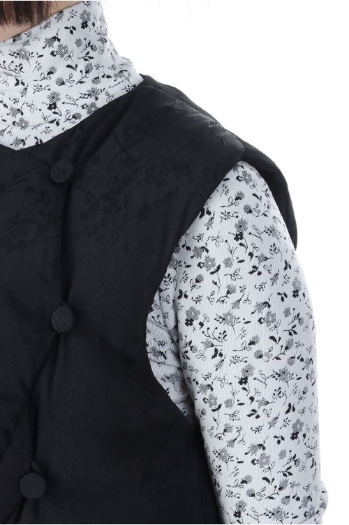 Floral Jacquard Rounded Down Vest - BLACK (MM25FW-JK013