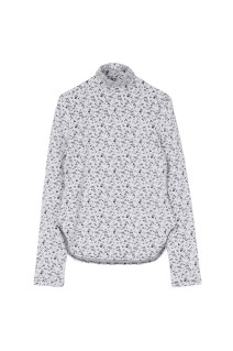 Floral Jacquard Fraise Stitch High Neck Top- WHITE (MM25FW-JS028)