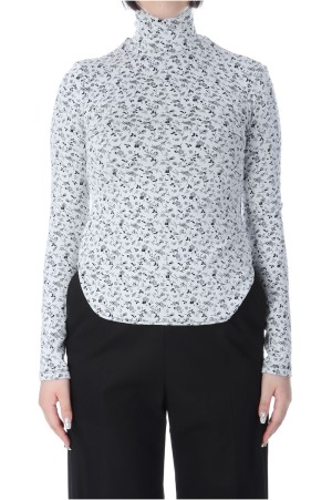 Floral Jacquard Fraise Stitch High Neck Top- WHITE (MM25FW-JS028)