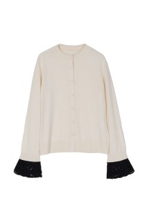 Detachable Embroidery Cuff Knitted Cardigan- ECRU (MM25FW-KN036)