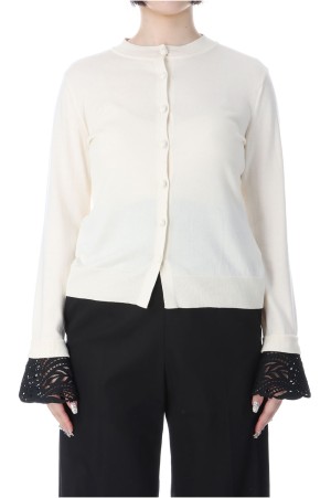 Detachable Embroidery Cuff Knitted Cardigan- ECRU (MM25FW-KN036)
