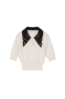 Embroidery Collar Knitted Top- ECRU (MM25FW-KN037)