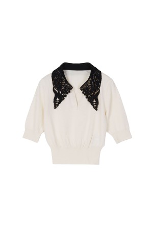 Embroidery Collar Knitted Top- ECRU (MM25FW-KN037)