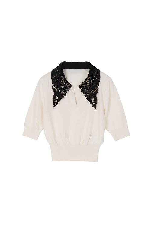 未使用Embroidery Collar Knitted Top - ecru Embroidery Collar Knitted Top- ECRU (MM25FW-KN037