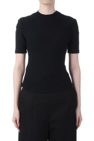 Shirring Jersey Jacquard Short Sleeve Top- BLACK (MM25FW-JS040)