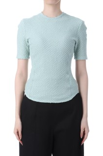 Shirring Jersey Jacquard Short Sleeve Top- LIGHT BLUE (MM25FW-JS040)