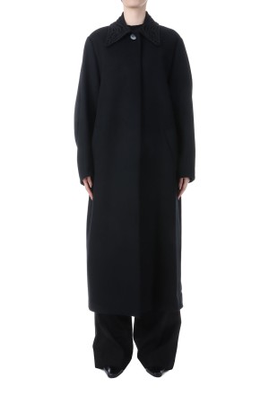 Wool Melton Embroidery Collar Long Coat - BLACK (MM25FW-CO052)