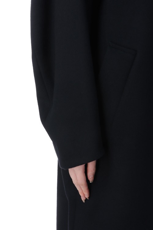 Wool Melton Embroidery Collar Long Coat - BLACK (MM25FW-CO052