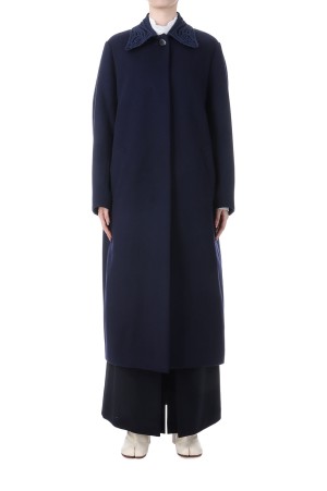 Wool Melton Embroidery Collar Long Coat- NAVY (MM25FW-CO052)