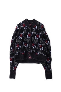 Floral Motif Chenille Knited Cardigan- BLACK (MM25FW-KN062)