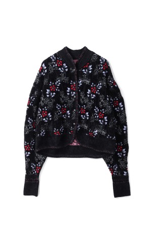 Floral Motif Chenille Knited Cardigan- BLACK (MM25FW-KN062)