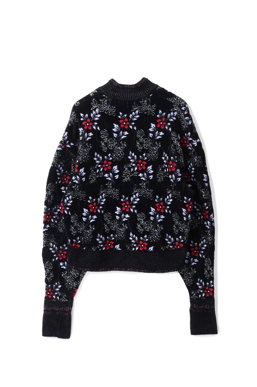 Floral Motif Chenille Knited Cardigan- BLACK (MM25FW-KN062