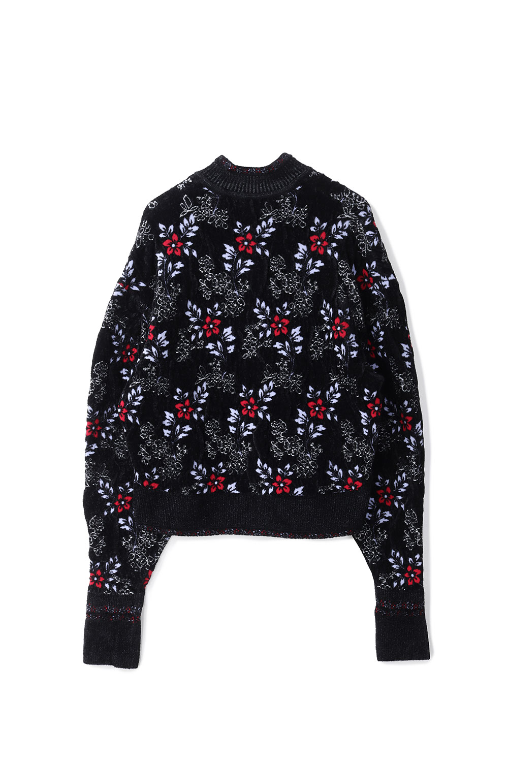 Floral Motif Chenille Knited Cardigan- BLACK (MM25FW-KN062