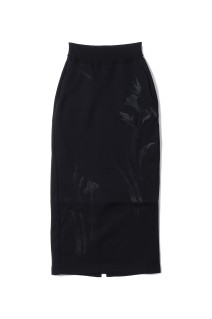 Floral Motif Embroidered Sweater Skirt - BLACK (MM25FW-JS072)