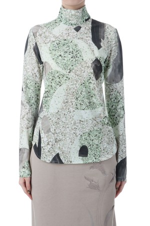 Marble Print Jersey High Neck Top - GREEN (MM25FW-JS076)