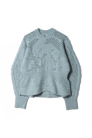 Multi Pattern Low Gauge Knitted Top- LIGHT BLUE (MM25FW-KN091)