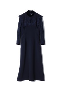 Triacetate Georgette Embroidery Collar Dress - NAVY (MM25FW-DR102)