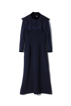 Triacetate Georgette Embroidery Collar Dress - NAVY (MM25FW-DR102)