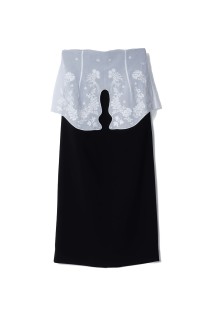 Triacetate Georgette Embroidery Peplum Skirt - BLACK (MM25FW-SK104)