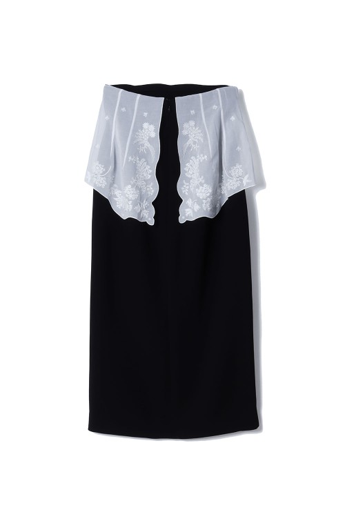 Triacetate Georgette Embroidery Peplum Skirt - BLACK (MM25FW-SK104