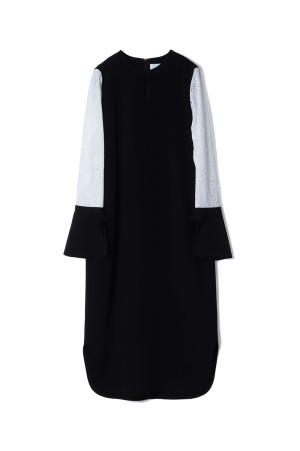 Triacetate Georgette Floral Embroidery Sleeve Classic Dress - BLACK (MM25FW-DR105)