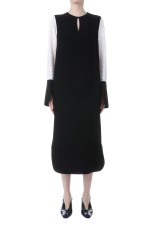 Triacetate Georgette Floral Embroidery Sleeve Classic Dress - BLACK (MM25FW-DR105)