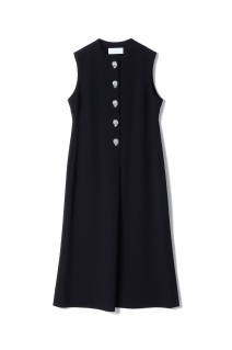 Acetate Polyester Embroidered Buttonholes Sleeveless Dress - BLACK (MM25FW-DR112)