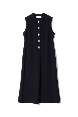 Acetate Polyester Embroidered Buttonholes Sleeveless Dress - BLACK (MM25FW-DR112)