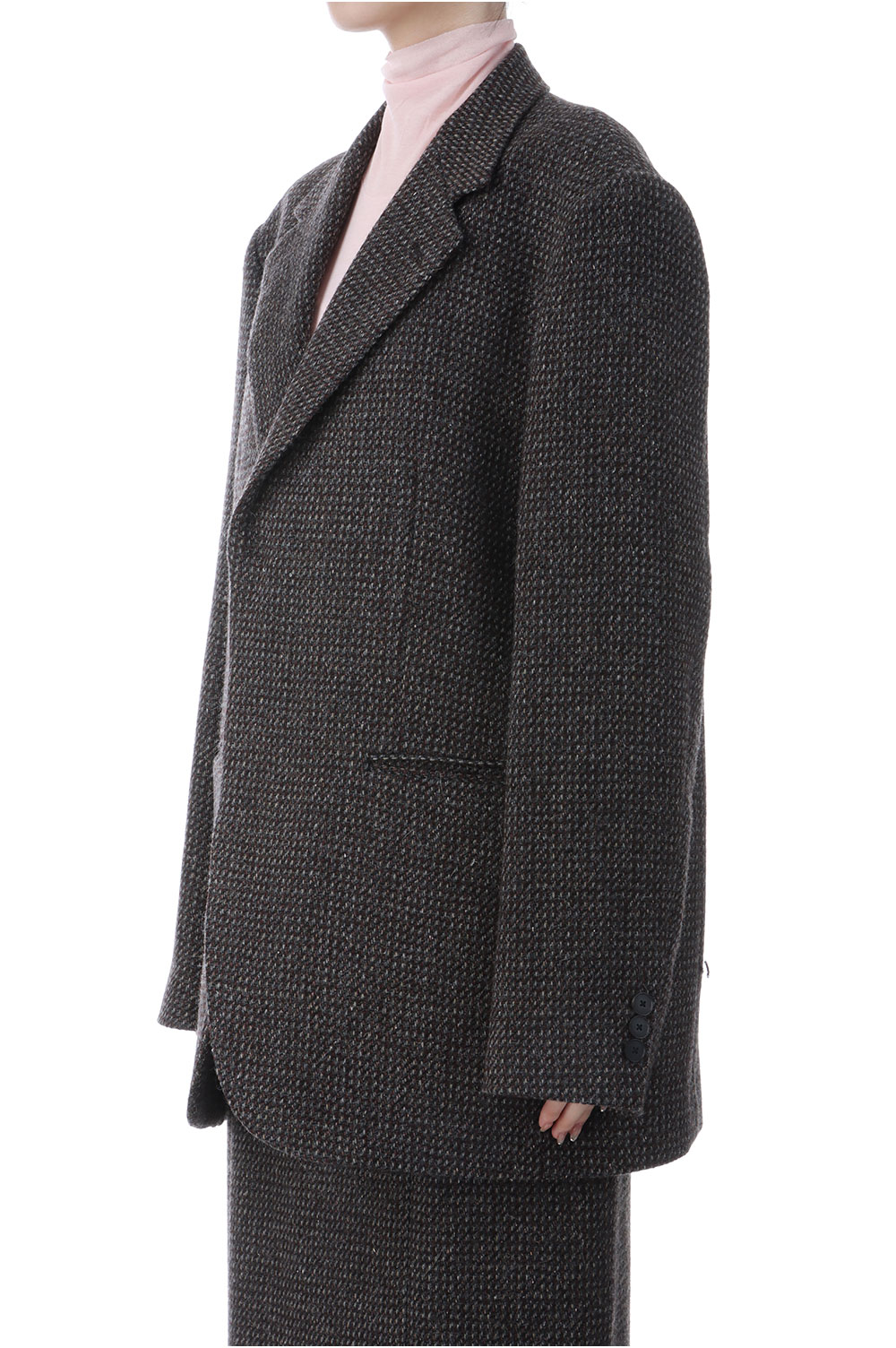 ALPACA WOOL SILK TWEED OVER JACKET - GRAY BROWN HAIRLINE