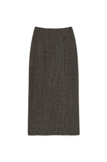 ALPACA WOOL SILK TWEED PENCIL SKIRT - GRAY BROWN HAIRLINE (A25AS06LS)