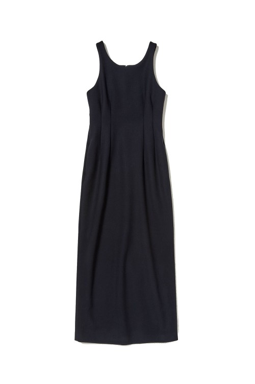 TENSE WOOL DOUBLE CLOTH SLEEVELESS DRESS - DARK NAVY (A25AD04WP